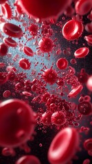 Close-up of red blood cells floating in plasma, symbolizing health, science, and the circulatory system.