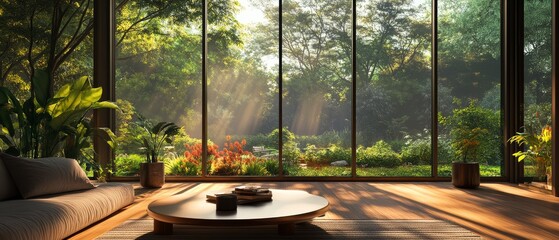 Fototapeta premium Sunbeams Through Window in Modern House.