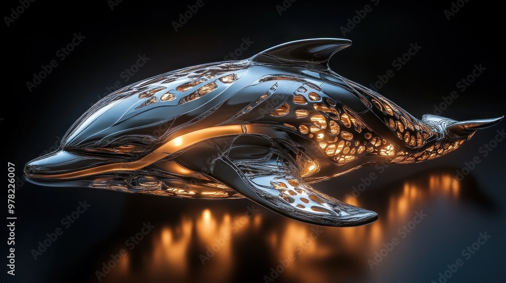 Sticker Chrome Dolphin Sculpture with Glowing Detail