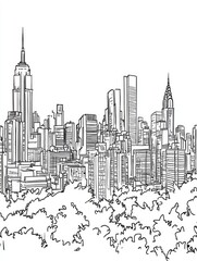 Line art illustration of a single line skyline profile banner