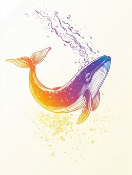 recommend clip art: Line art illustration featuring a warm gradient design of a cartoon whale spouting water