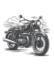 Line art design featuring a classic vintage motorcycle Flat illustration of a motorbike