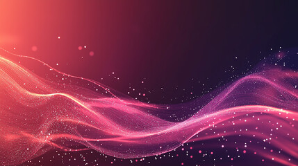Obraz premium Abstract background with glowing waves and connections on a red background, featuring light purple, orange, and pink colors, digital network lines, and complex geometric shapes.