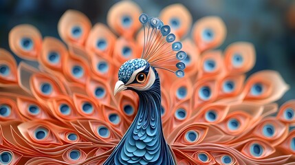 Fototapeta premium Delicate Paper Cut Peacock with Vibrant Feathers and Intricate Designs