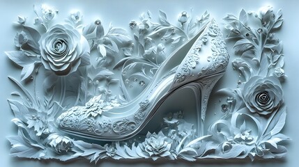 Obraz premium Exquisite Paper Cut High Heels Adorned with Ribbons Roses and Sparkling Details