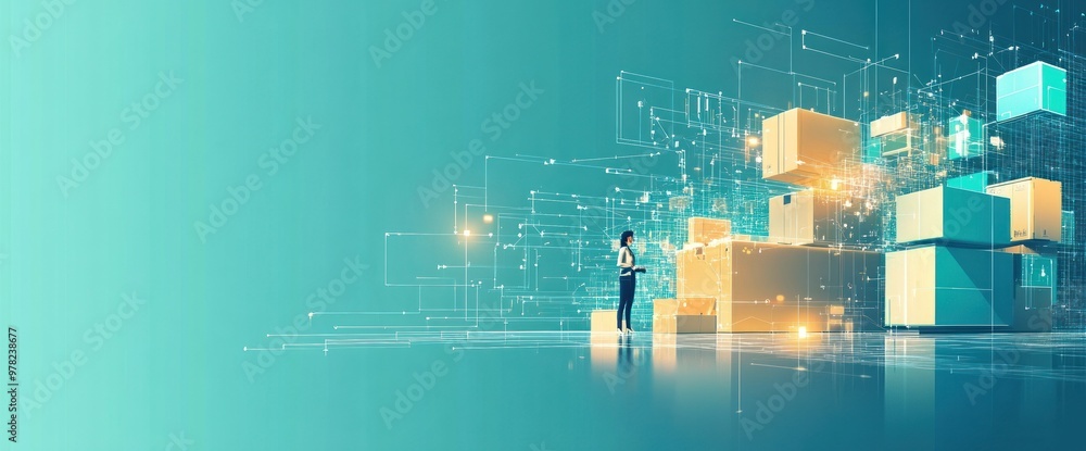 Aufkleber digital landscape depicting data visualization and technology integration.