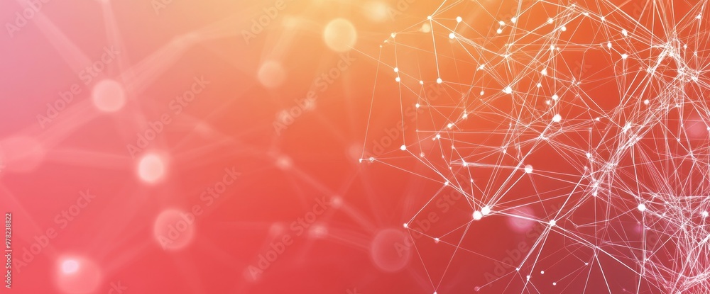 Poster abstract network illustration with nodes and connections on a gradient background.