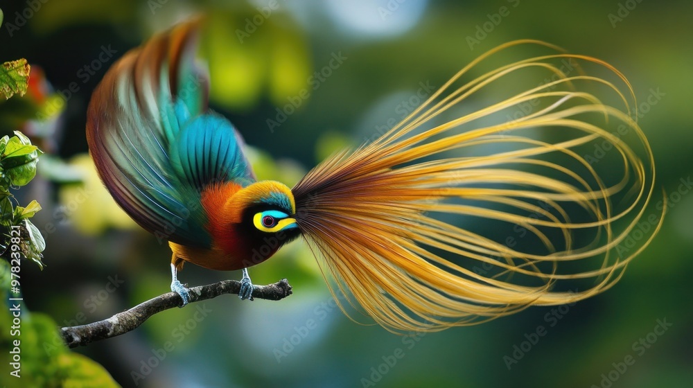 Sticker A Vibrant Bird of Paradise with Golden Feathers