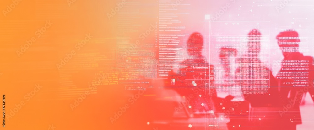 Aufkleber abstract representation of a business meeting with digital data overlay.