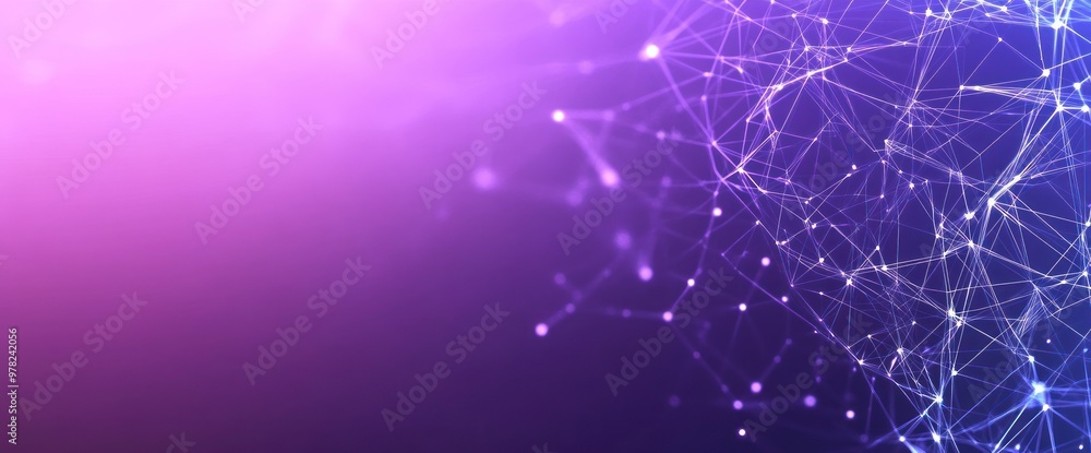 Poster abstract digital network design with glowing nodes and connections in a purple gradient.