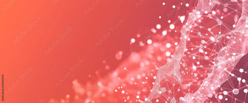 Poster abstract digital design with interconnected nodes and a gradient background.