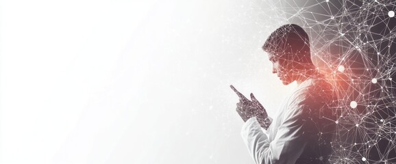 Obraz premium A scientist in a lab coat interacting with digital data and connections.