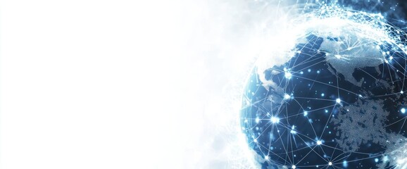 A digital representation of Earth with interconnected lines symbolizing global connectivity.