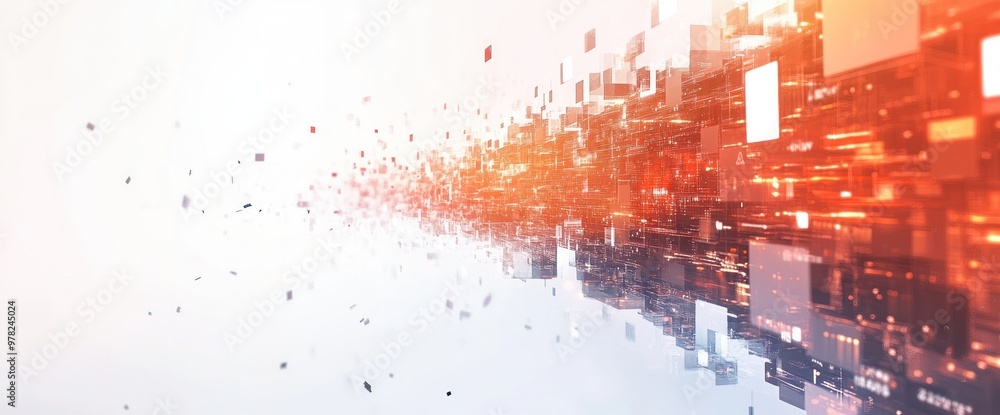 Aufkleber abstract digital design with glowing particles and geometric shapes suggesting movement.
