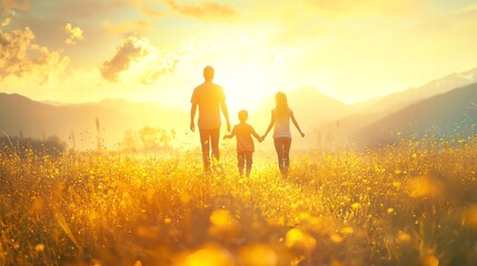 Fototapeta premium Family enjoying a sunny day outdoors, smiling faces and warm tones evoking happiness and togetherness Happy family, Outdoor joy