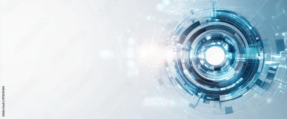 Aufkleber abstract futuristic design featuring circular technology elements and digital patterns.