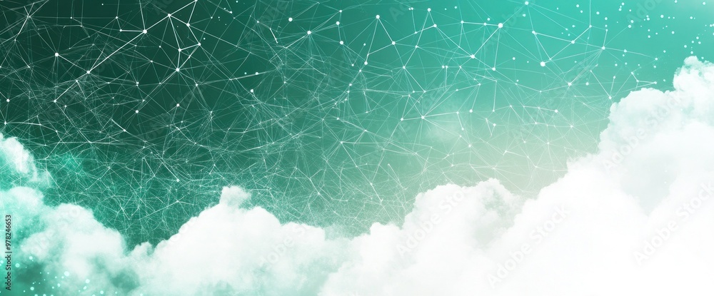 Poster abstract digital landscape with interconnected lines and clouds, symbolizing technology and connecti