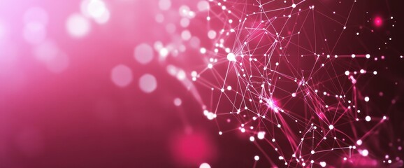 Fototapeta premium Abstract visualization of interconnected nodes and lights in a vibrant pink hue.
