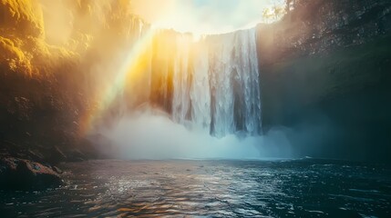 Majestic Waterfall at Sunset.