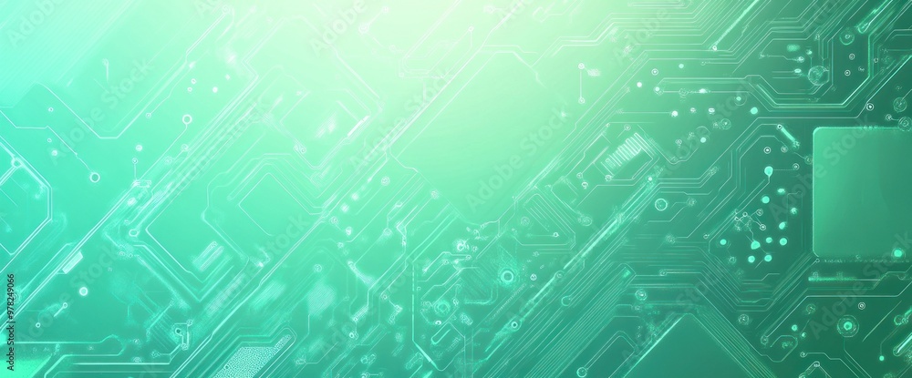 Poster abstract digital circuit design with a greenish hue, representing technology and innovation.