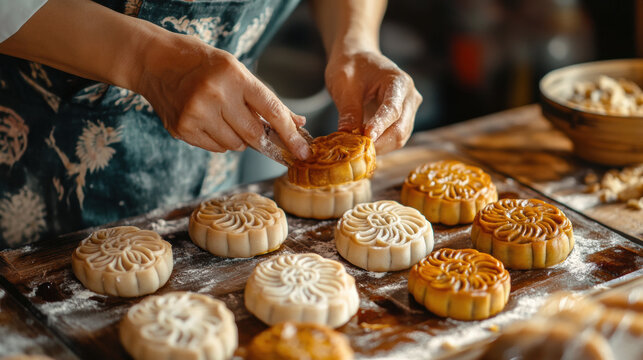 Making traditional mooncakes with red bean paste brings joy and creativity