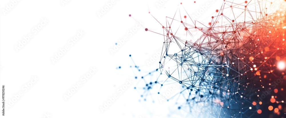 Poster abstract network graphic with interconnected nodes and a gradient background.