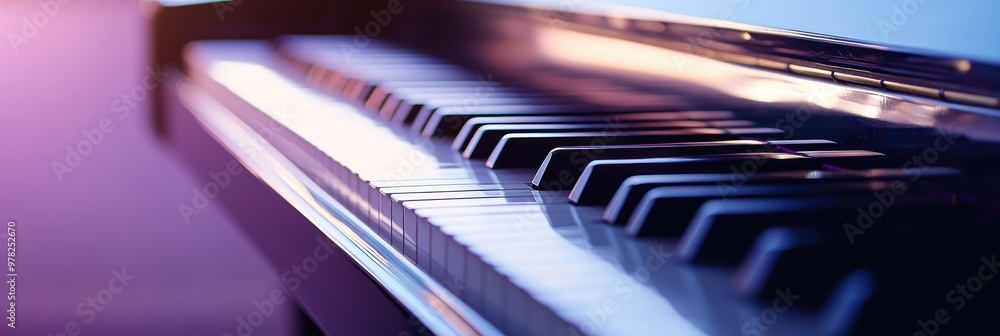 Sticker Close-up of piano keys with soft lighting, highlighting musical elegance.