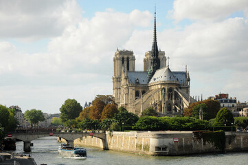 Paris, Ille de France, France. September 16, 2024: Notre Dame Cathedral overlooking the Seine River...