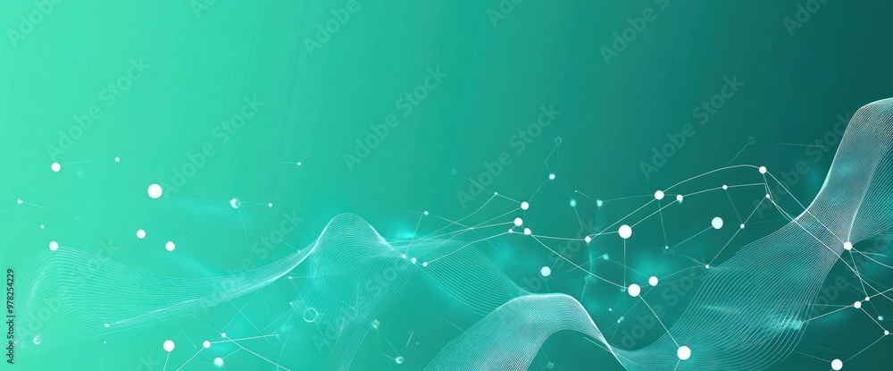 Poster abstract design featuring flowing waves and connected nodes, representing technology and innovation.