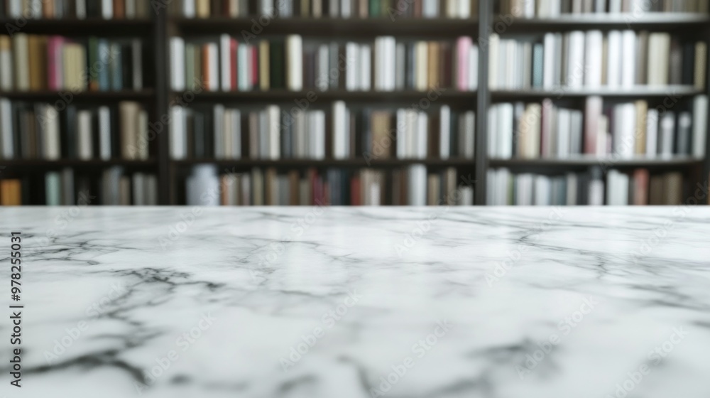 Aufkleber A close-up of a marble table with a blurred bookshelf in the background.