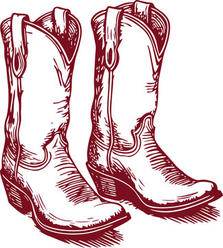 Beautiful Classic Hand Drawing Cowboy Woman Shoes Illustration