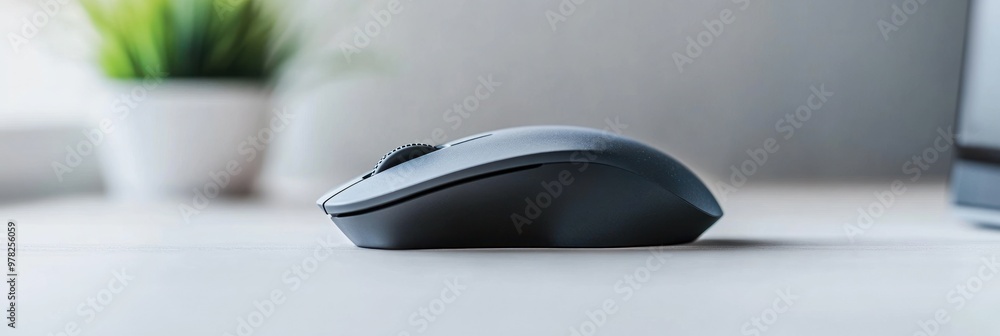 Aufkleber a sleek black computer mouse on a desk, emphasizing modern technology and workspace design.