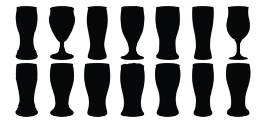 Beer silhouettes set, glass pack of vector silhouette design, isolated background