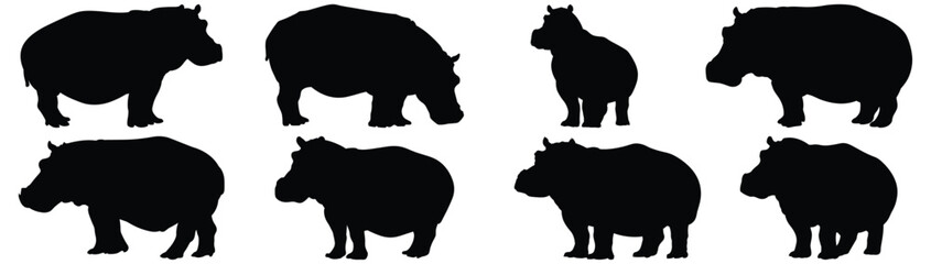 Hippopotamus silhouette set vector design big pack of hippo illustration and icon