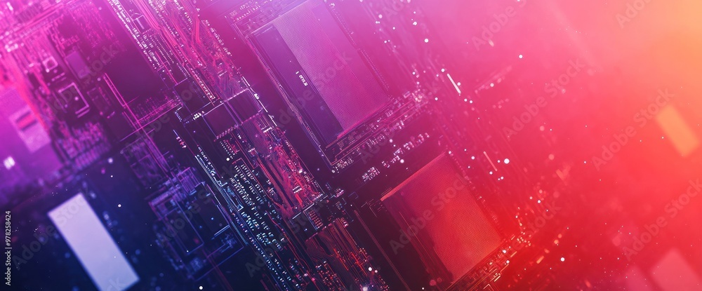 Poster abstract representation of a circuit board with vibrant colors and intricate designs.