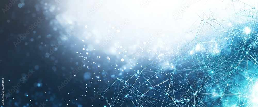 Poster abstract digital background with interconnected lines and particles representing technology.