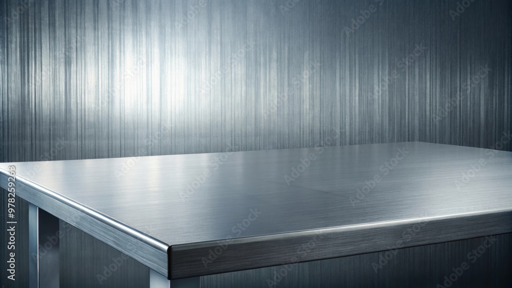 Wall mural a close-up shot of a table with a gray metal texture, metallic, shiny, industrial, surface, textured