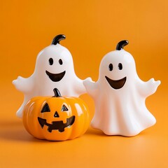 Halloween ghosts with funny pumpkin