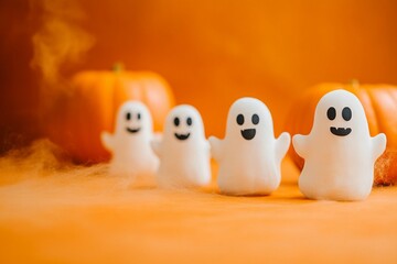Halloween ghosts with funny pumpkin