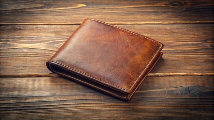 Close-up of a leather wallet lying on a wooden table , finance, money, currency, business, accessories, fashion, wealth, savings