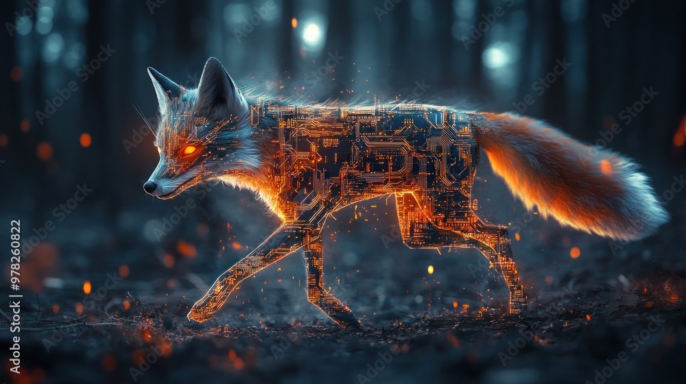 Poster Cybernetic Fox in a Mystical Forest