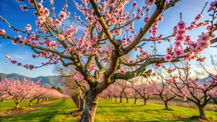Cherry tree with buds in early spring in the south of France , cherry tree, buds, south of France, spring, unopened flowers