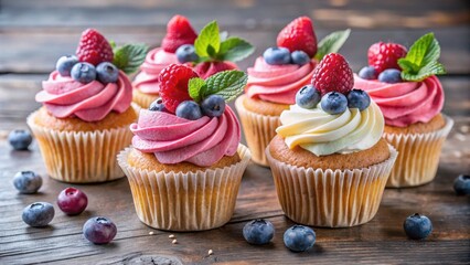 Deliciously tempting raspberry and blueberry cupcakes , cupcake, dessert, sweet, bakery, fruity, delicious, treat