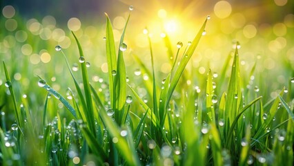 Fresh green grass with morning dew on a spring morning, wet, spring, green, grass, background, dew, lawn, natural, fresh