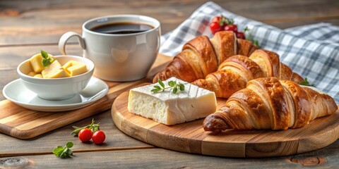 French breakfast with croissants and brie cheese, croissant, brie cheese, French breakfast, elegant, pastries, buttery