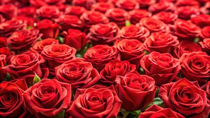 Obraz premium Sea of red roses in full bloom creating a vibrant floral background, roses, red, flowers, garden, petals, beauty, blooming