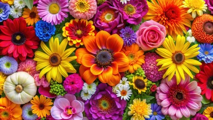 Vibrant and colorful flower background with a variety of blooms, blooms, petals, colorful, vibrant, garden, floral