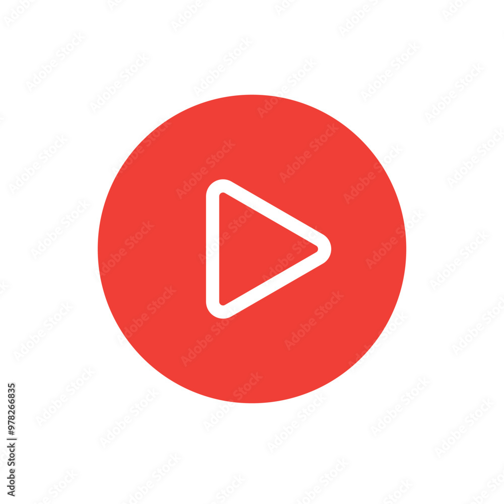 Poster red play button icon in circle on white background. vector illustration.