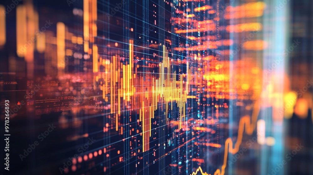 Poster abstract digital financial chart with glowing data and futuristic technology