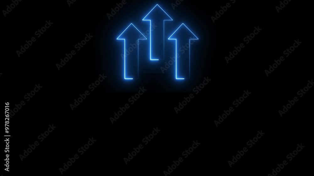 Poster some arrow-shaped neon sign. neon arrow symbol icon. looping directional sign arrow points to the up